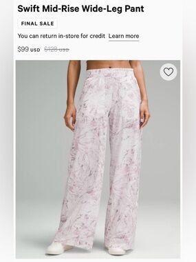 NWT Lululemon swift midrise wide leg pants 2 pink
